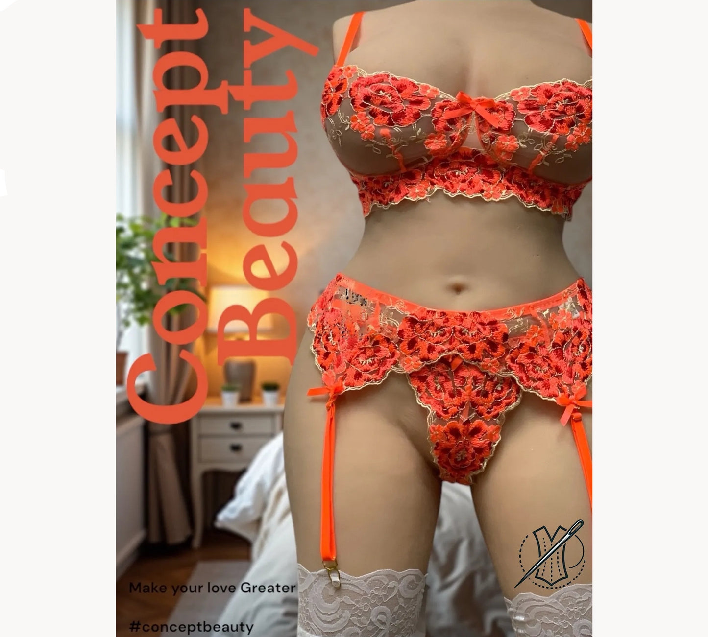 3-Piece Lingerie, Burning Embrace – Fiery Lace