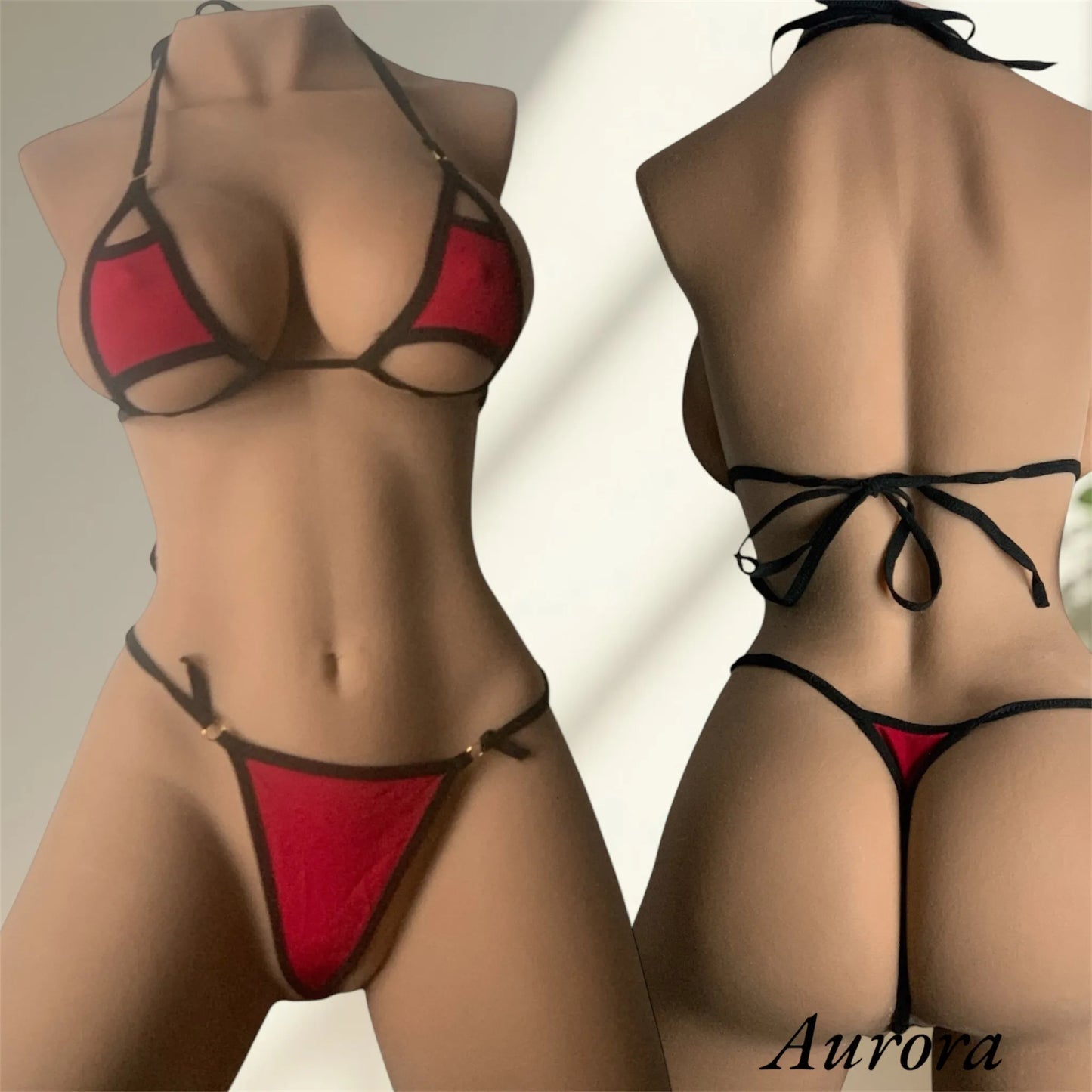 Roter und schwarzer Bikini - Kühnheit und Verführung