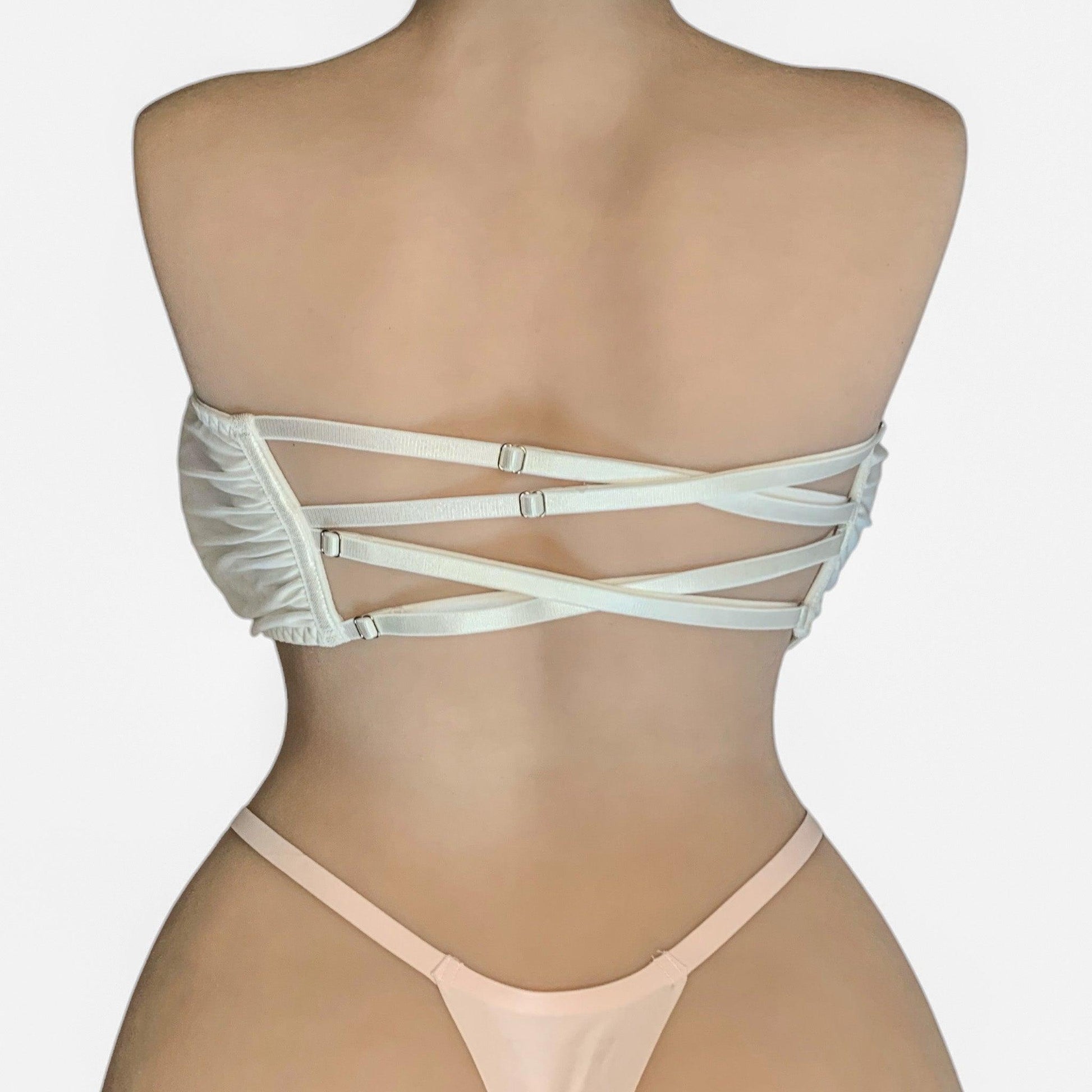 Badd Angel wearing a Opaque white bralette with adjustable back straps. - Concept Beauty 